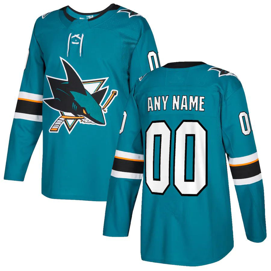 Custom SJ.Sharks Authentic Jersey Teal Stitched American Hockey Jerseys