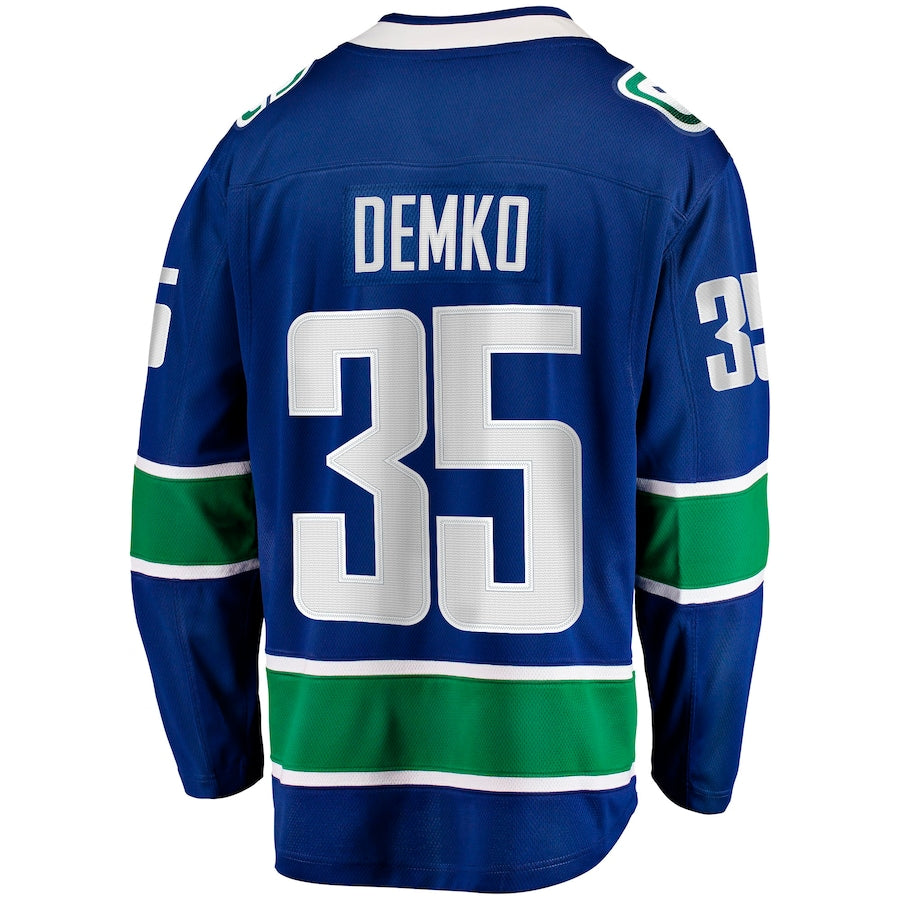 V.Canucks #35 Thatcher Demko Fanatics Branded Home Breakaway Jersey Blue Stitched American Hockey Jerseys