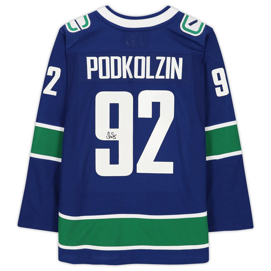 V.Canucks #92 Vasily Podkolzin Fanatics Authentic Autographed Blue Stitched American Hockey Jerseys
